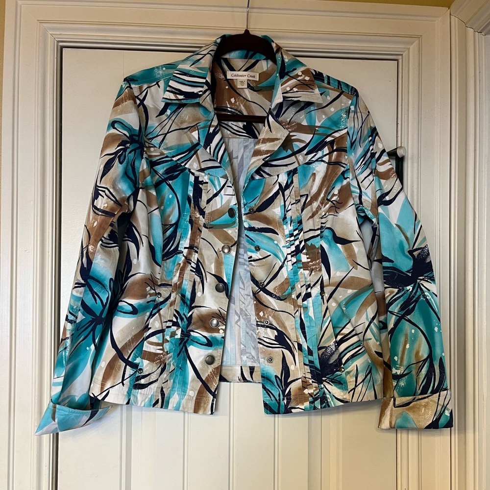 Coldwater Creek Women’s size 12 blue print jacket